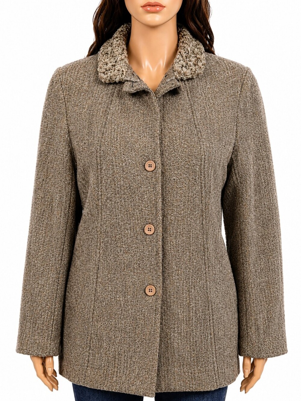 Donatella Women Tan Blazer with Faux Fur Collar Business Office Chic Indie Sleaz